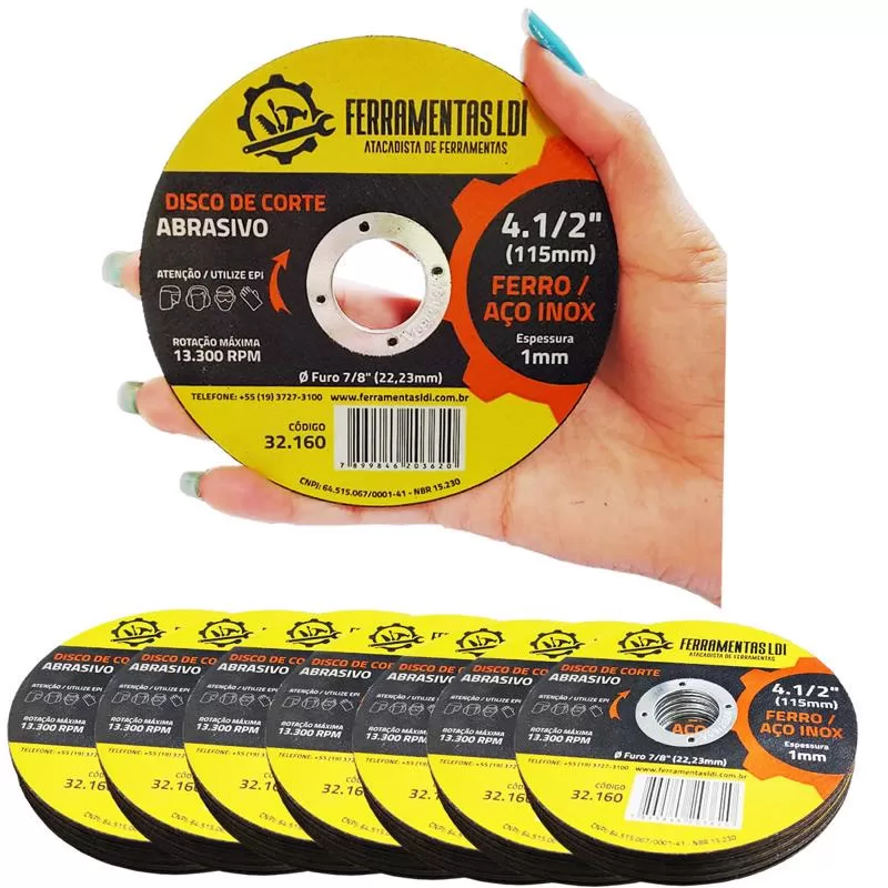 Disco Corte Fino Inox 4.1/2 X 1,0 Esmerilhadeira 100 Peças Cor Azul E Amarelo Ferramentas LDI