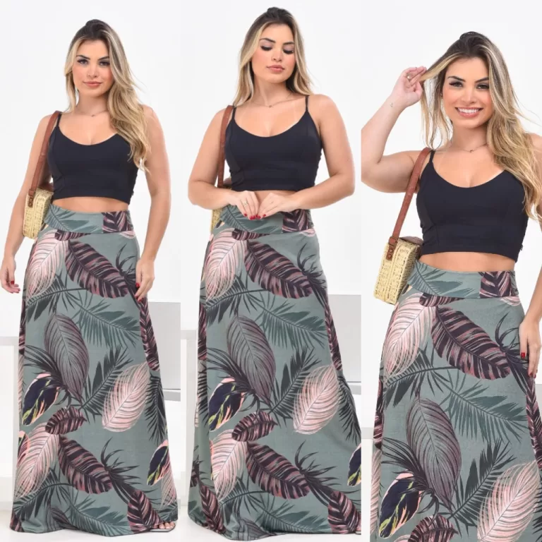Conjunto Feminino Saia Cintura Alta Longa e Croppe