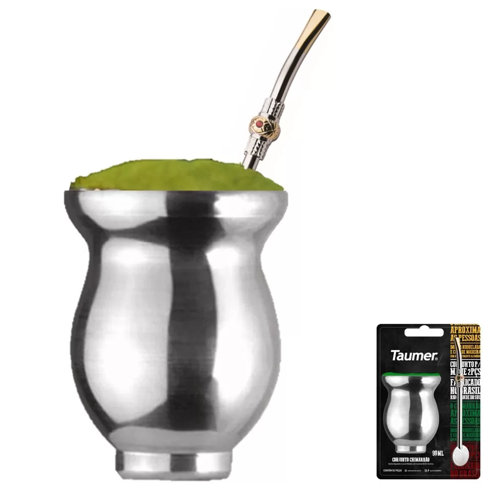 Kit Cuia E Bomba Para Chimarrão Mate Tererê De Bojo Pera 21cm – 503 Taumer