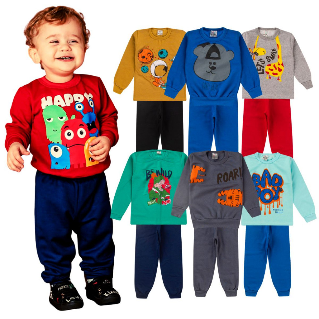 Kit 6 Peças Moletom Infantil Menino Conjunto 1 ao 14 Masculino Inverno Manga Longa
