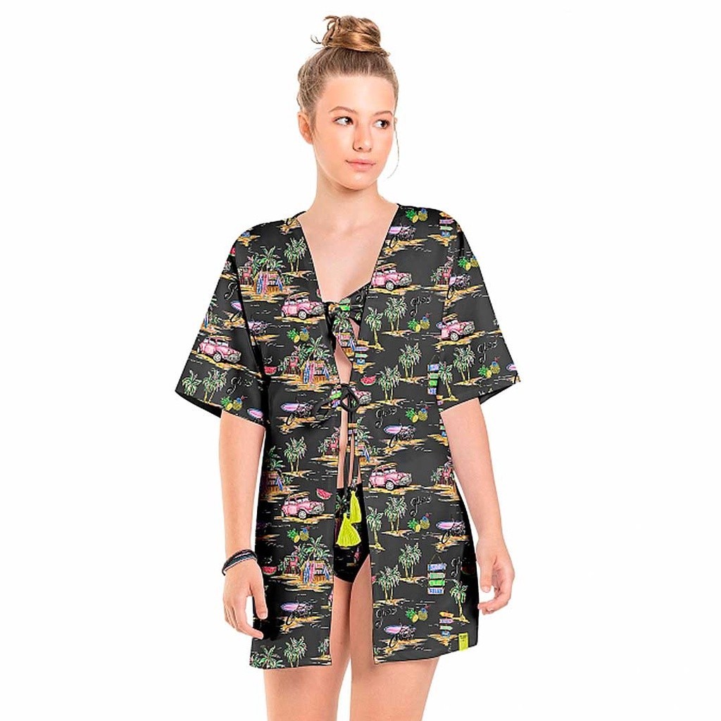 Saída de Praia Juvenil Kimono com Proteção UV Cinza Férias – Quimby Tamanho 10