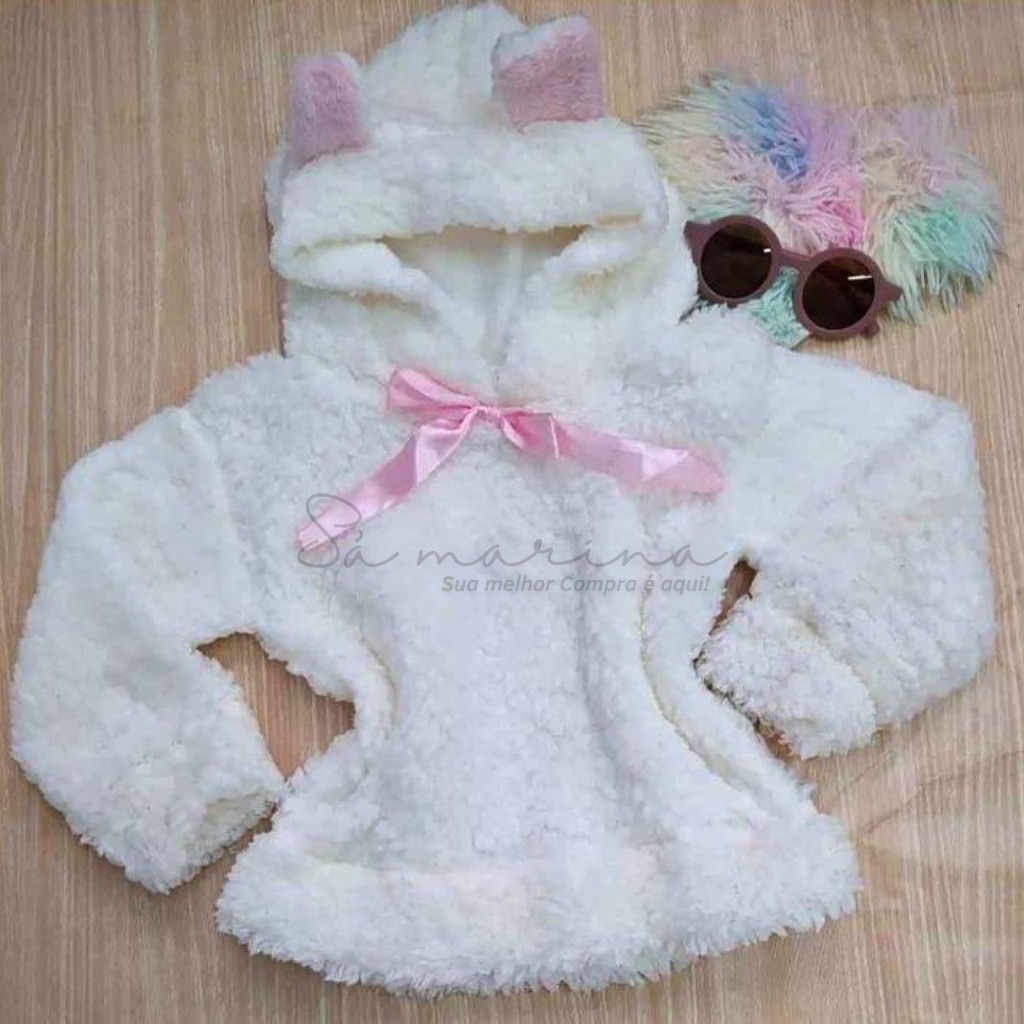 Blusa Casaco De Frio Inverno Infantil Pelinho Carneiro Branco