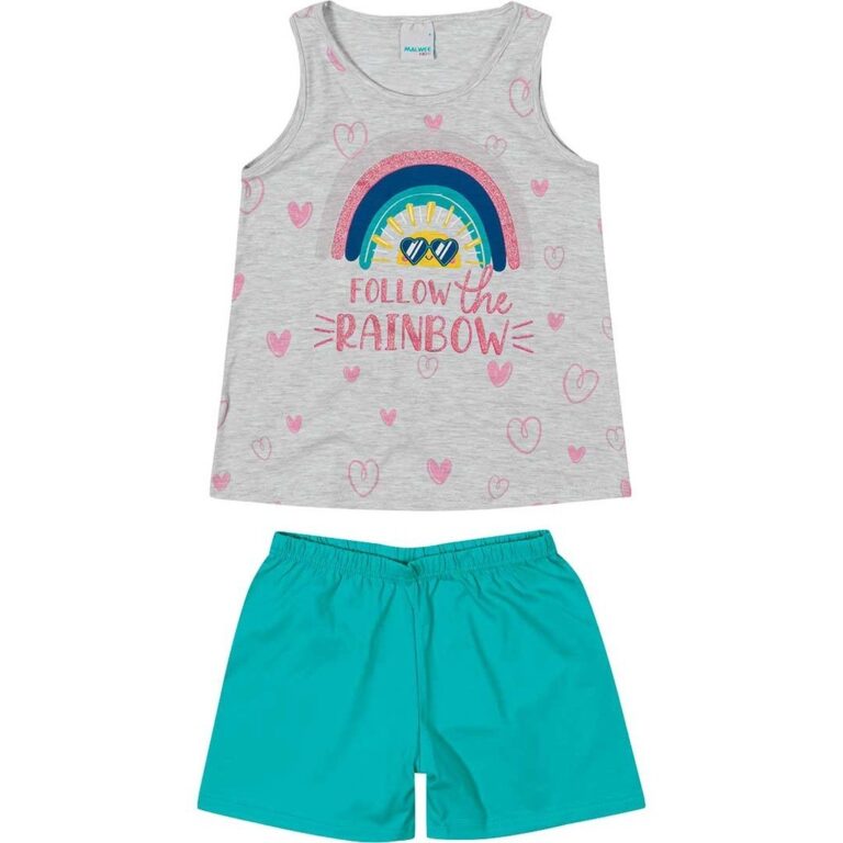 Pijama Infantil Feminino Curto Cinza Rainbow ̵