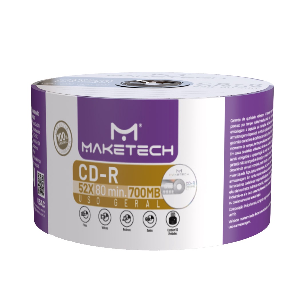 50 Unidades Cd-r Com Logo 52x 700mb Maketech