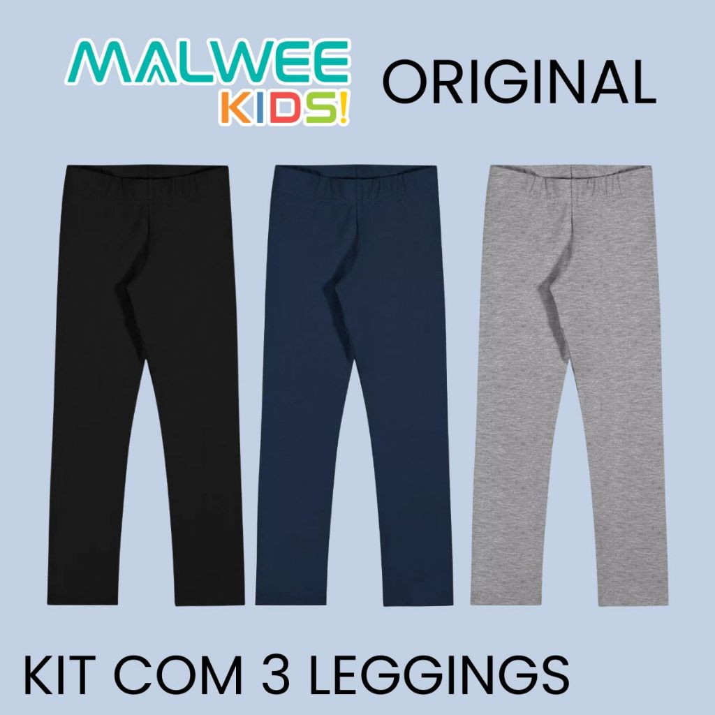 Legging Infantil Sem Flanela Malwee Kit 3 Cotton Elastano Original Escola Uniforme