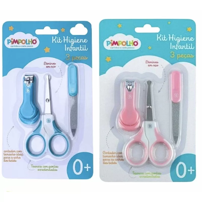 Kit Higiene Infantil Pimpolho  Tesoura, Cortador e Lixa para Bebê