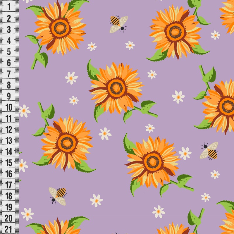 Tricoline Estampado Girassol Lilás – A Partir de 50cm