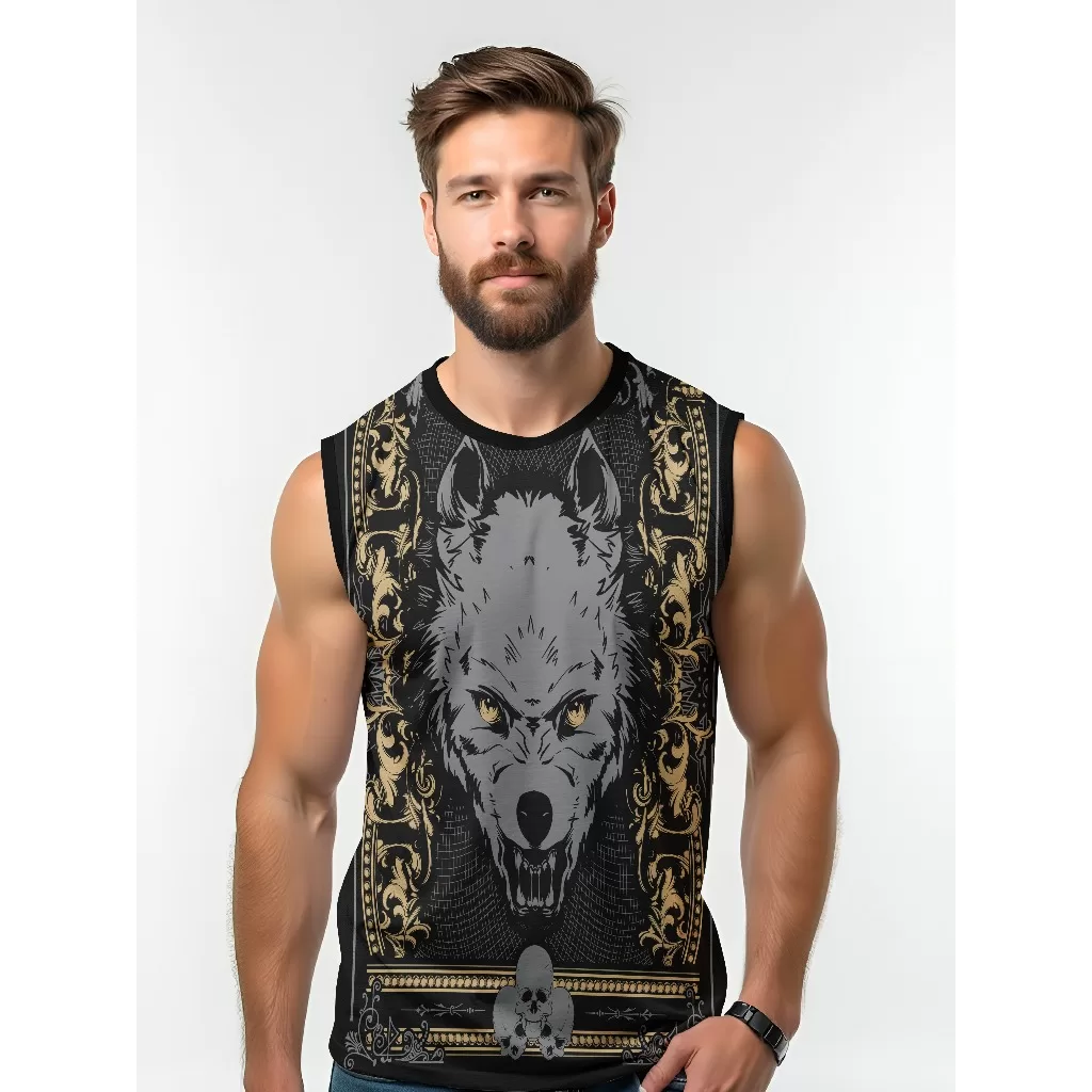 Camiseta Dry Fit Masculina UV 50+ Lobo Cinza Estampada Academia Corrida Treino Casual