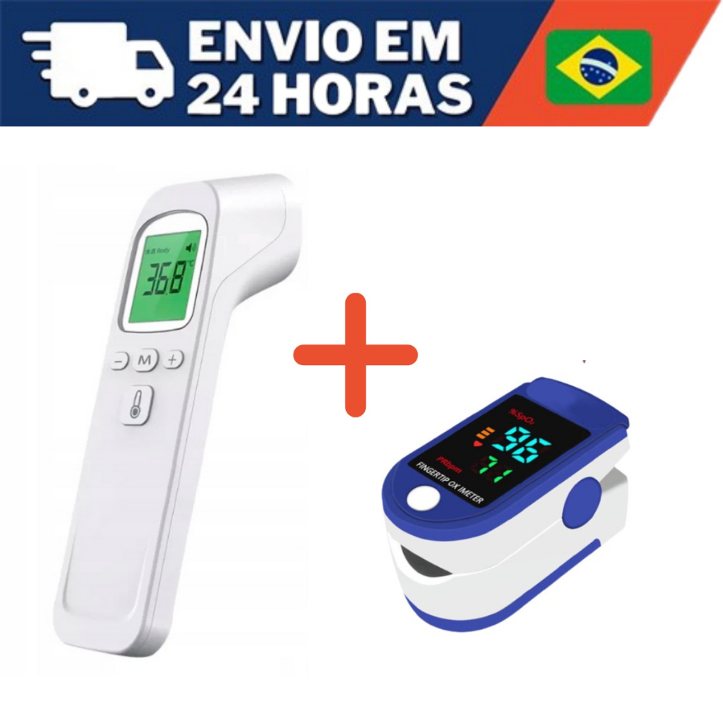 Termometro Infravermelho Sem Contato Para Febre + Oximetro Digital Medidor De Saturação De Oxigênio