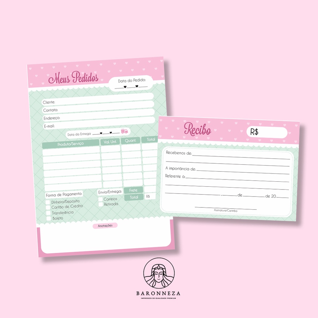 Kit Bloco de pedidos e talão de recibo