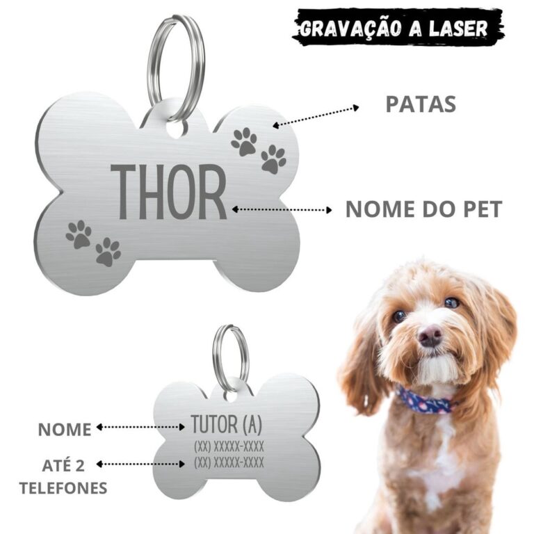 Plaquinha de identificação Pet Placa Pingente Pe