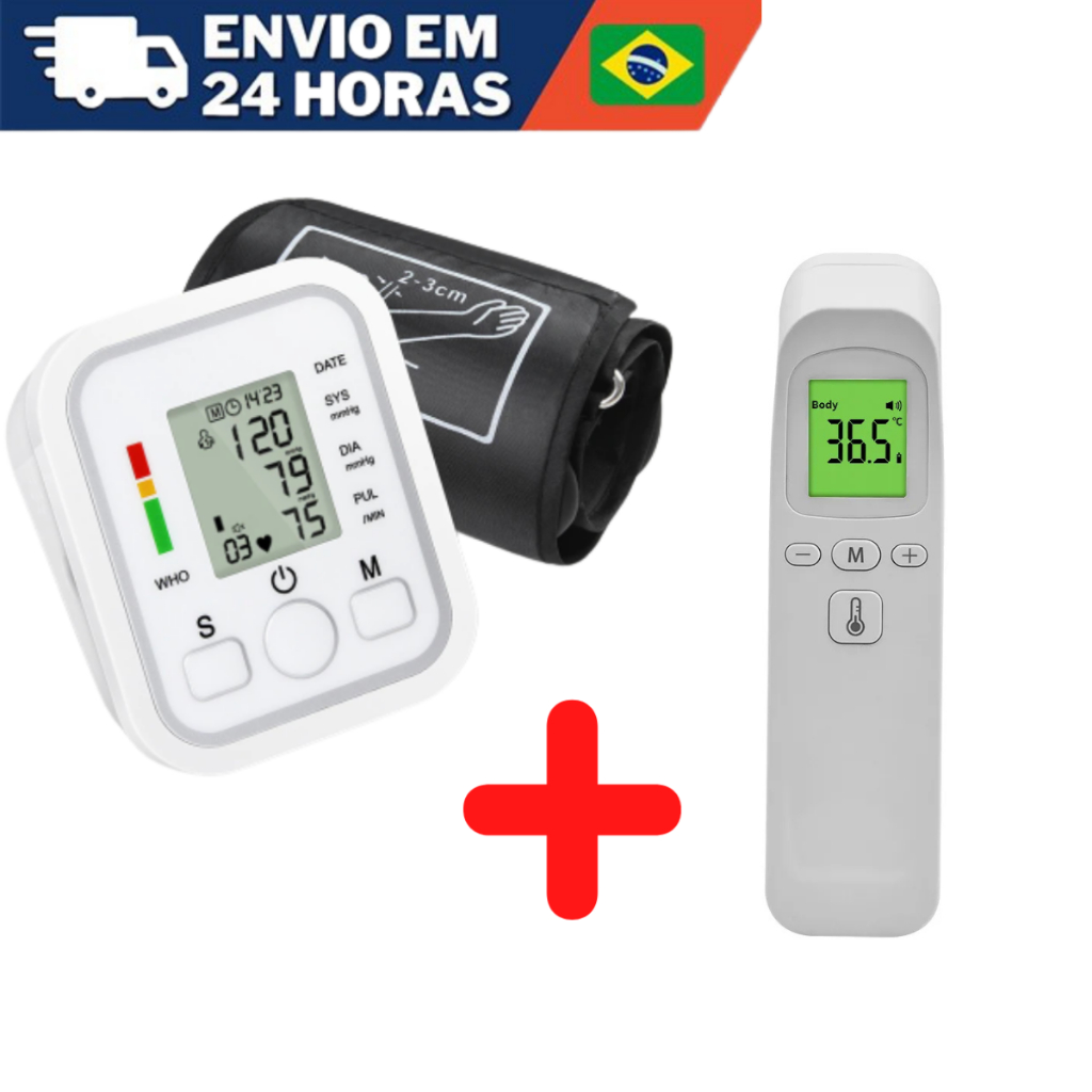 Aparelho De Aferir Medir Pressão Arterial Automatico E Termometro De Testa Sem Contato Febre