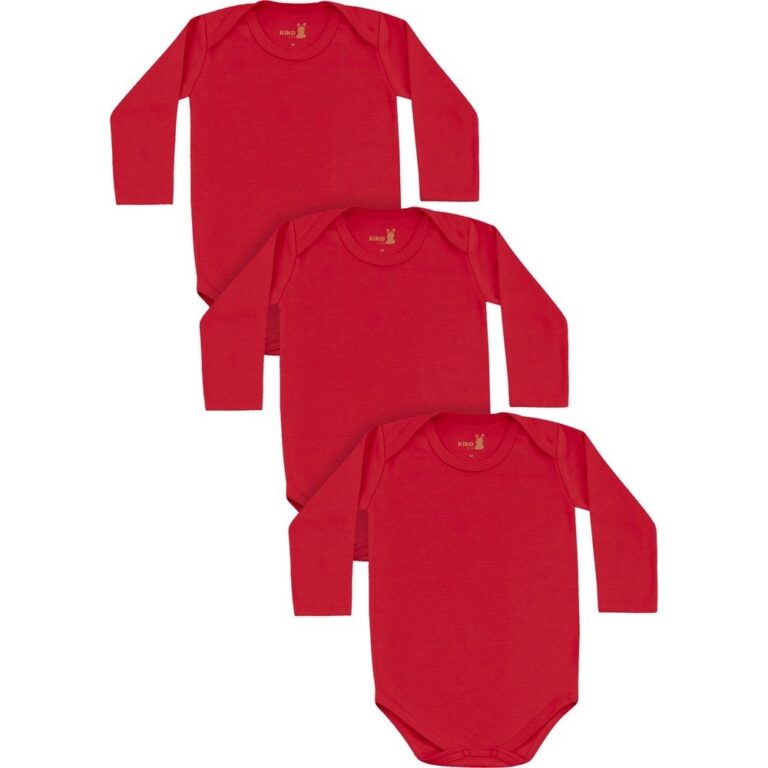 Body Bebê Unissex Manga Longa Kit 3 Vermelho Liso