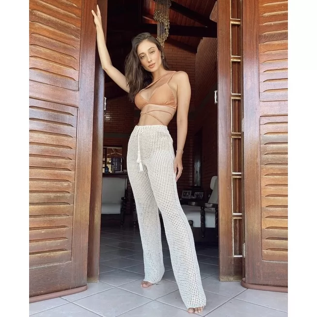 calça crochet assis beach tendência gringa feita