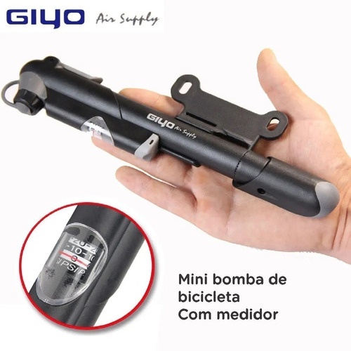 Mini Bomba De Encher Gp-41 Giyo C/ Manômetro Bico