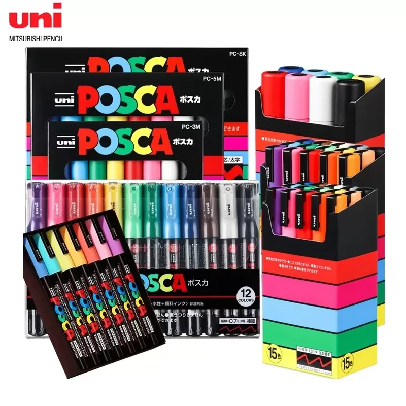 Uni Caneta Marcadora De Tinta Posca PC-1M 5M/Extra Fina/Ponto Fino Médio 7/8/15/De Pigmentada À Prov