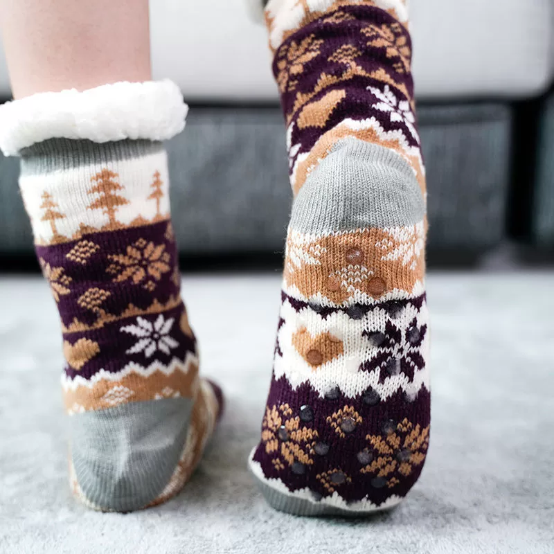 Meia Térmica de Lã com Sola Antiderrapante Unissex Criança Adulto Quentinha Forrada Grossa