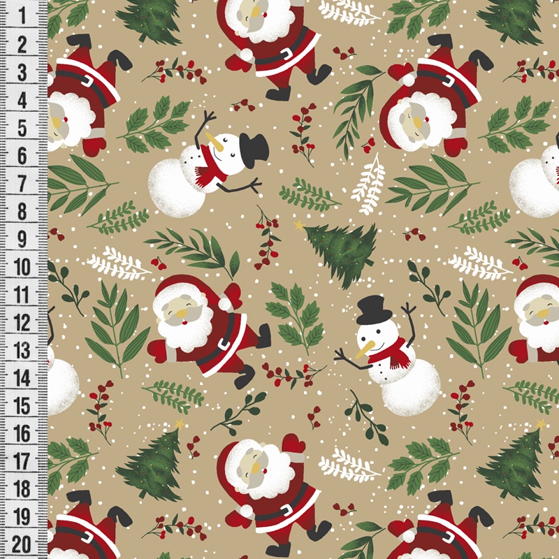 Tricoline Estampado Natal Creme – A Partir de 50cm