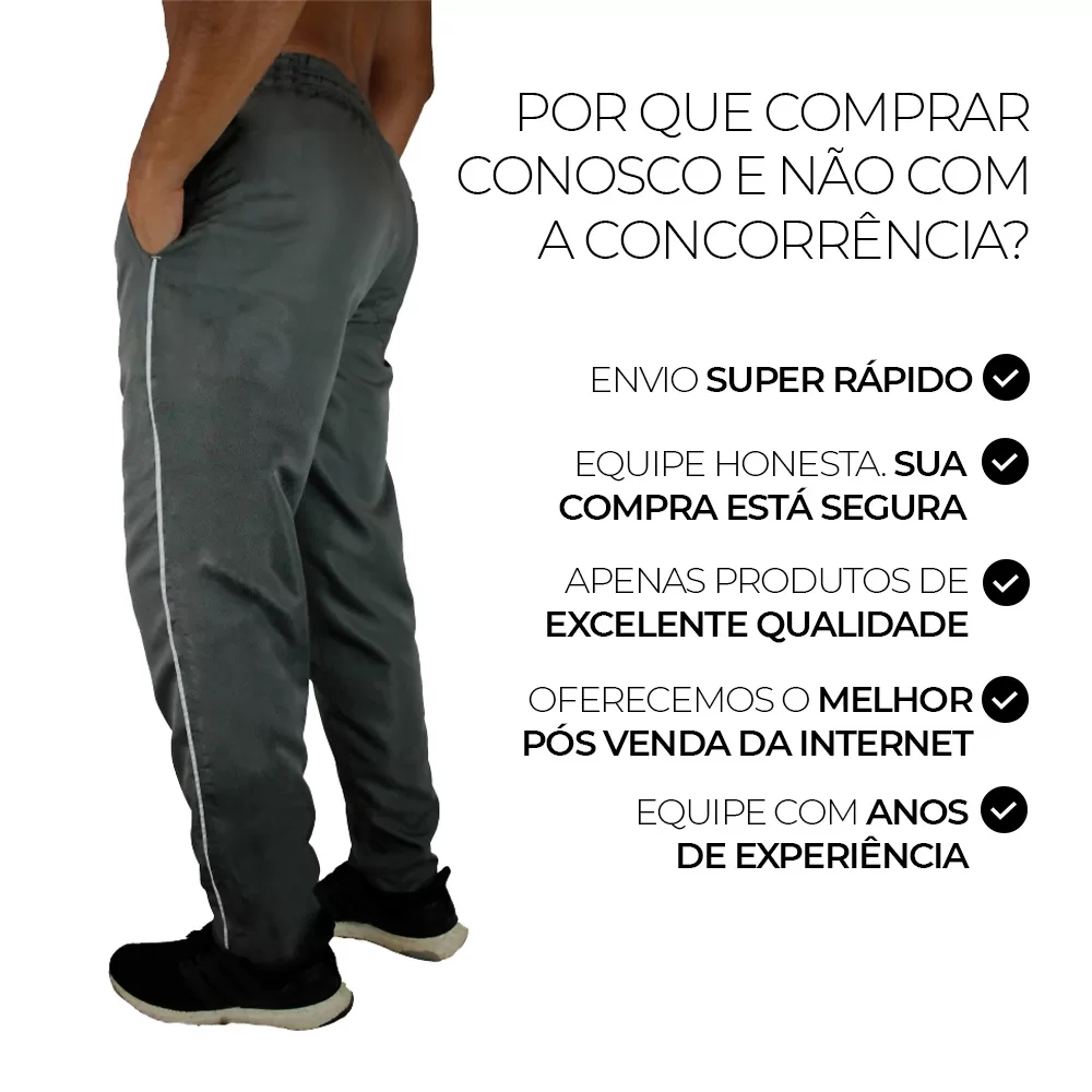 Calça Masculina Tactel Atlética Leve, 3 Bolsos, Plus Size Envio Imediato