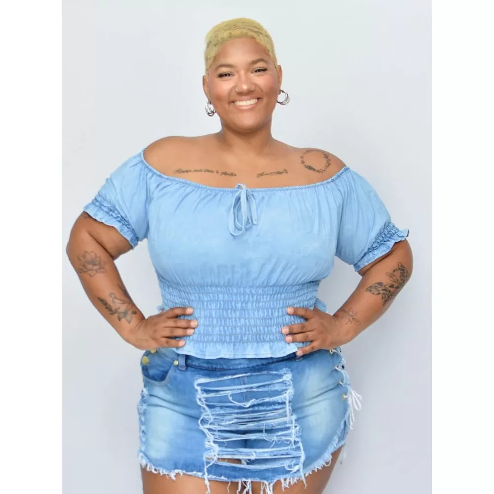 Cropped Jeans Lastex Plus Size