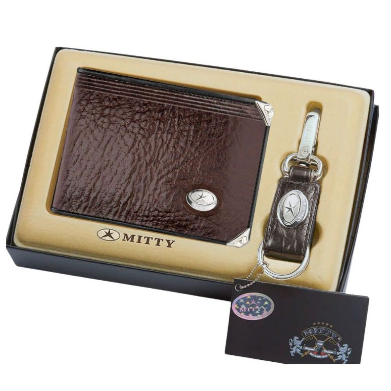 Kit Carteira Masculina Com Chaveiro Mitty Original Couro Legítimo – M1Ch Café
