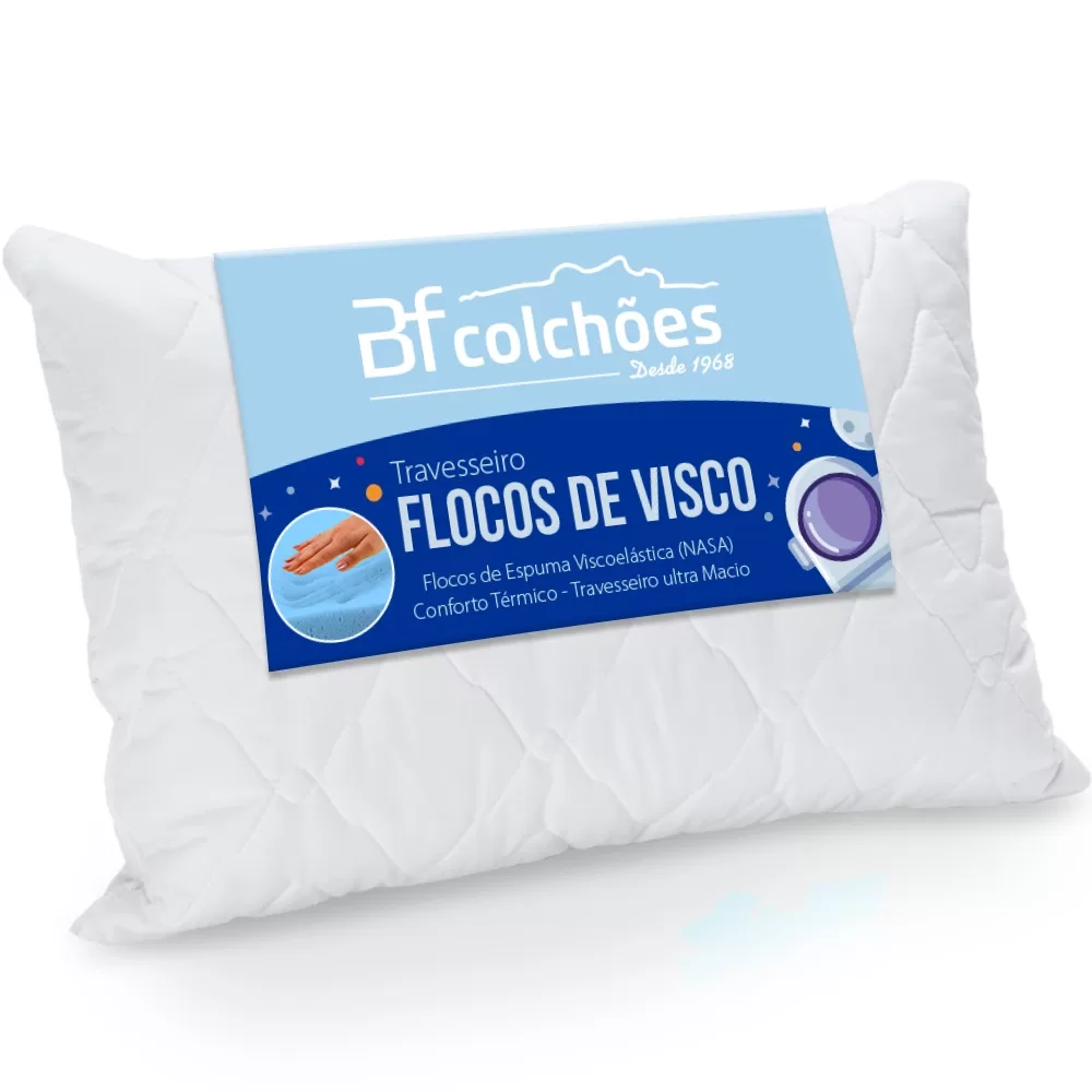 Travesseiro Flocos De Espuma Viscoelástica Antialérgico Macio NASA 50x70x14cm – BF Colchões