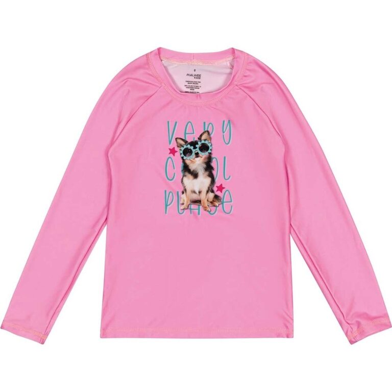 Blusa Infantil com Proteção UV50+ Rosa Cachorro 