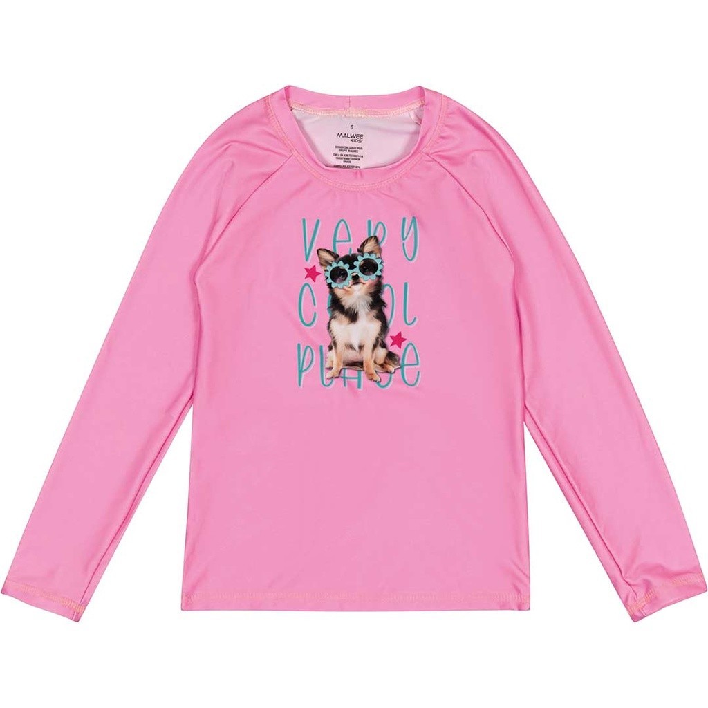 Blusa Infantil com Proteção UV50+ Rosa Cachorro Malwee Presente de Natal