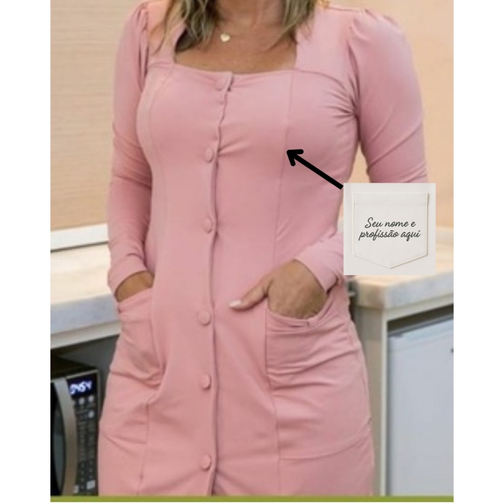 Jaleco Decote quadrado Manga Princesa + BORDADO NOME E PROFISSÃO INCLUSO