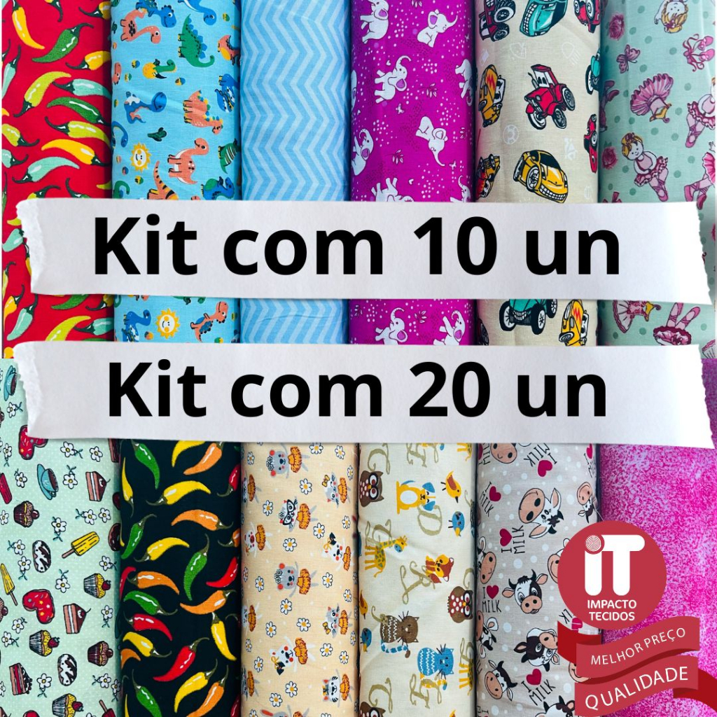 Retalho Tricoline 100% algodão – 25cm x 45cm de largura Kits