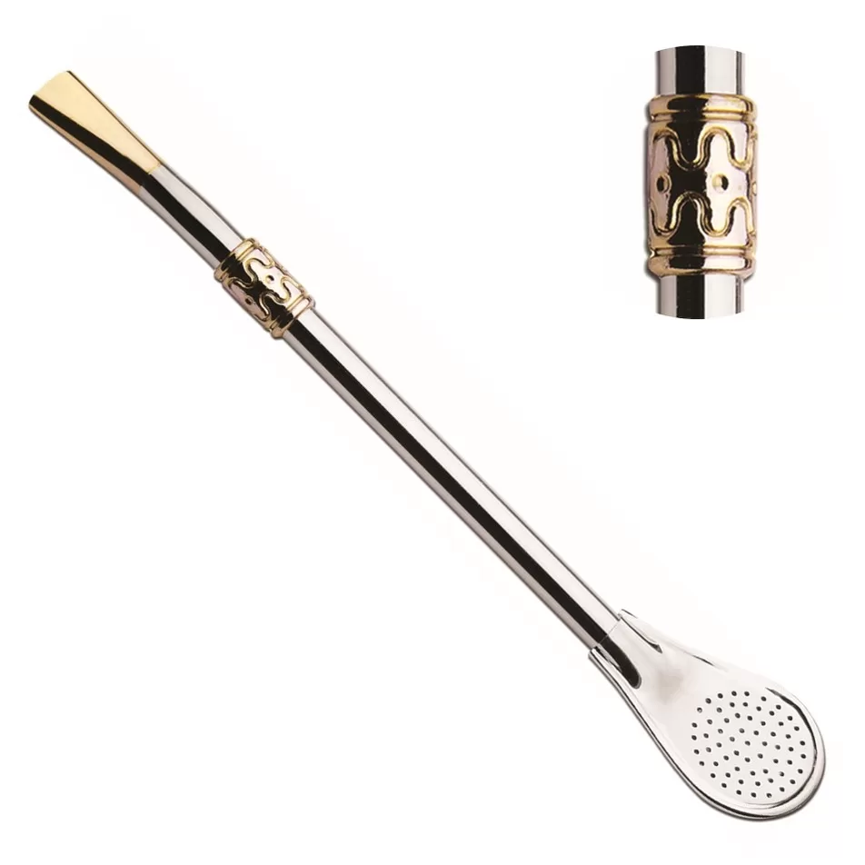 Bomba Chimarrão Mate 23cm Aço Niquelado Com Anel Bojo Pêra 138 – Taumer