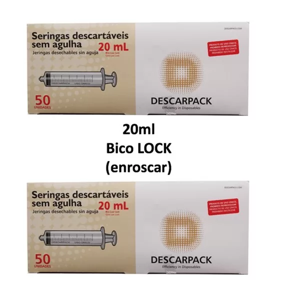 Seringa 20ml Descartável Bico Luer Lock Anvisa &#