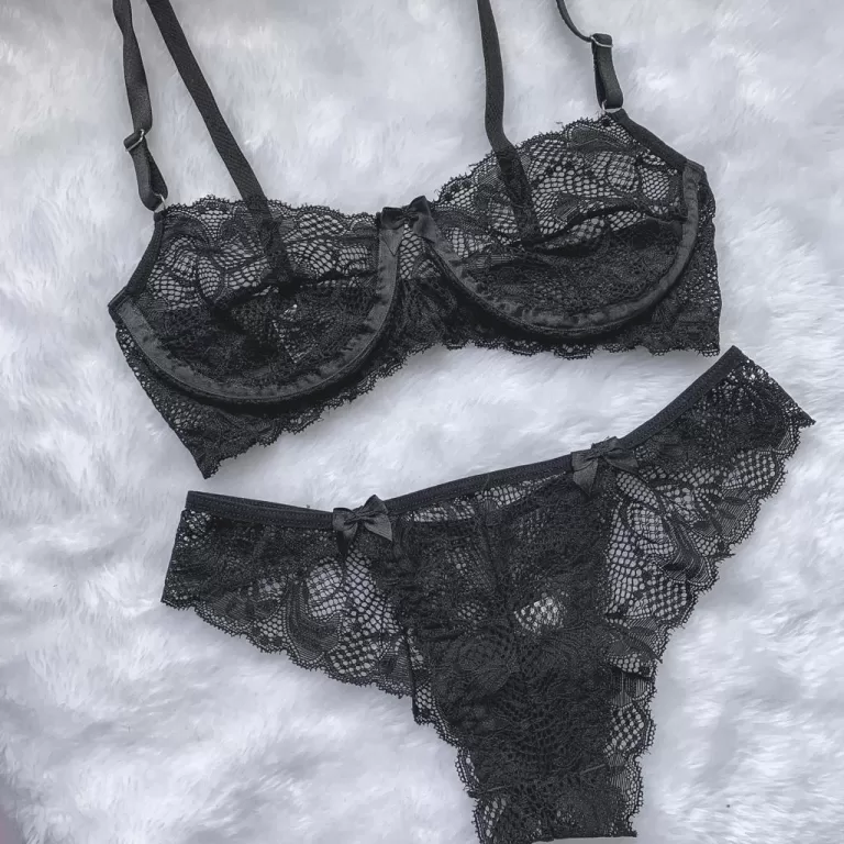 Conjunto lingerie sutiã de renda sem bojo com aro