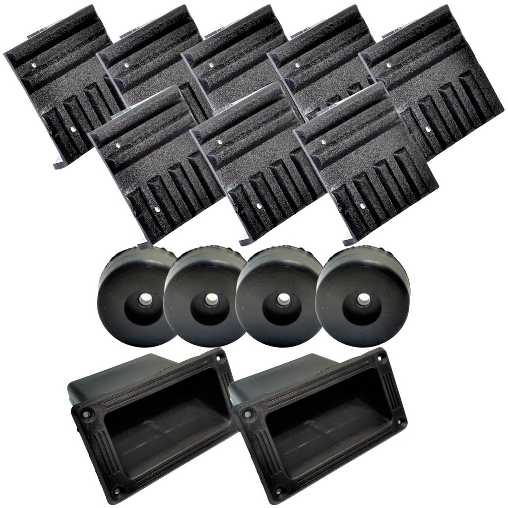 Kit 8 Cantoneiras Caixa Bob Canhão Pequena 4 Pezinho Base Vazada Antiderrapante Pé Grande e 2 Alças