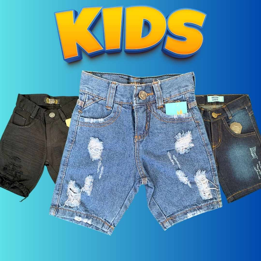 Bermuda Jeans rasgada masculina infantil juvenil da moda  2 ao 16
