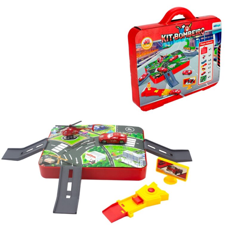 Kit Maleta Pista Bombeiro com Carrinho de Brinqued