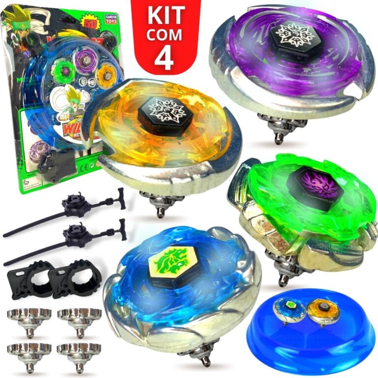 Kit 4 Beyblade De Ferro + 2 Lancadores + Arena de 