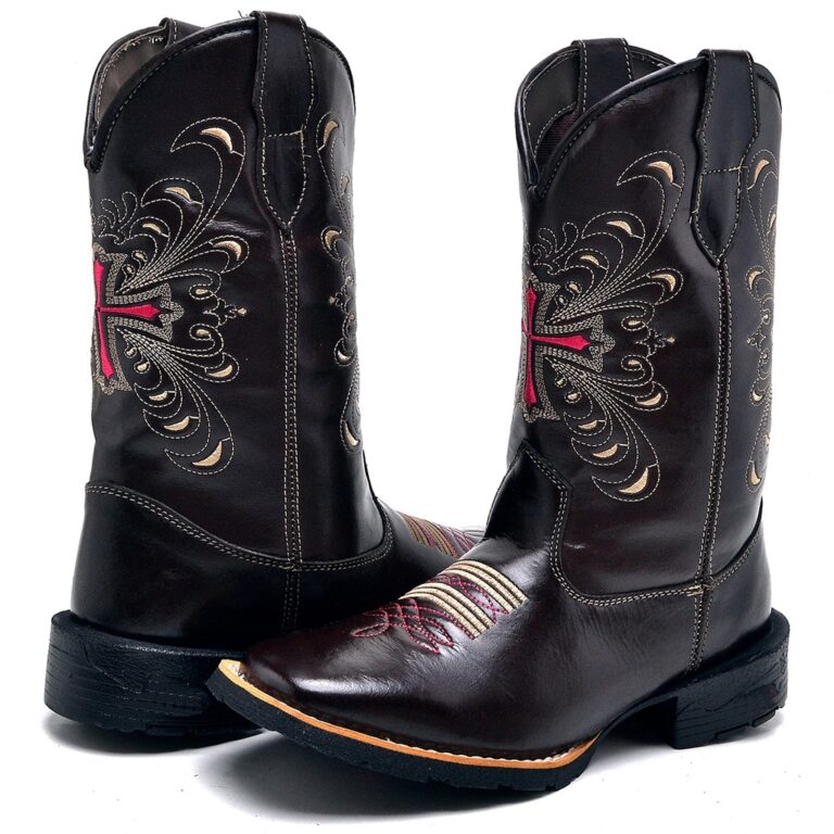Botas Texana Feminina Café Com Bordado De Cruz Ro