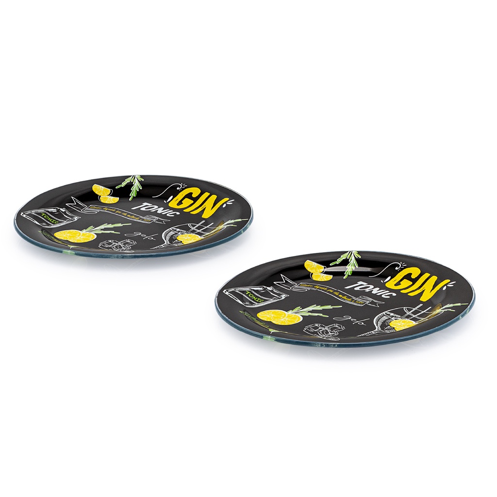 Kit 2 prato raso de vidro tema gin 18 cm petisqueira redonda