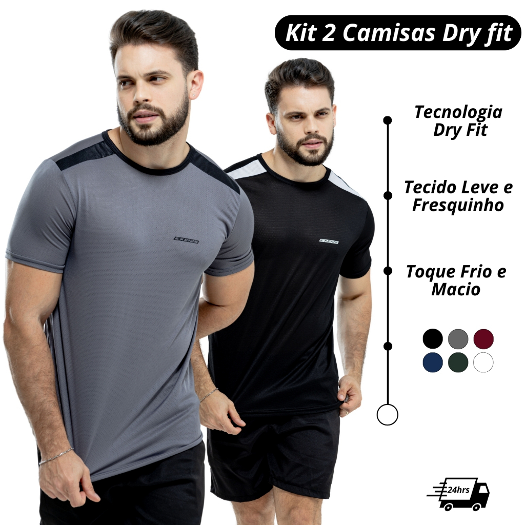 Kit 2 Camisas Dry Fit Academia Camiseta Musculação Treino Masculina