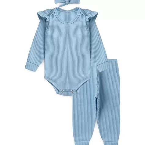 Kit Bebê 3 peças Babado Azul