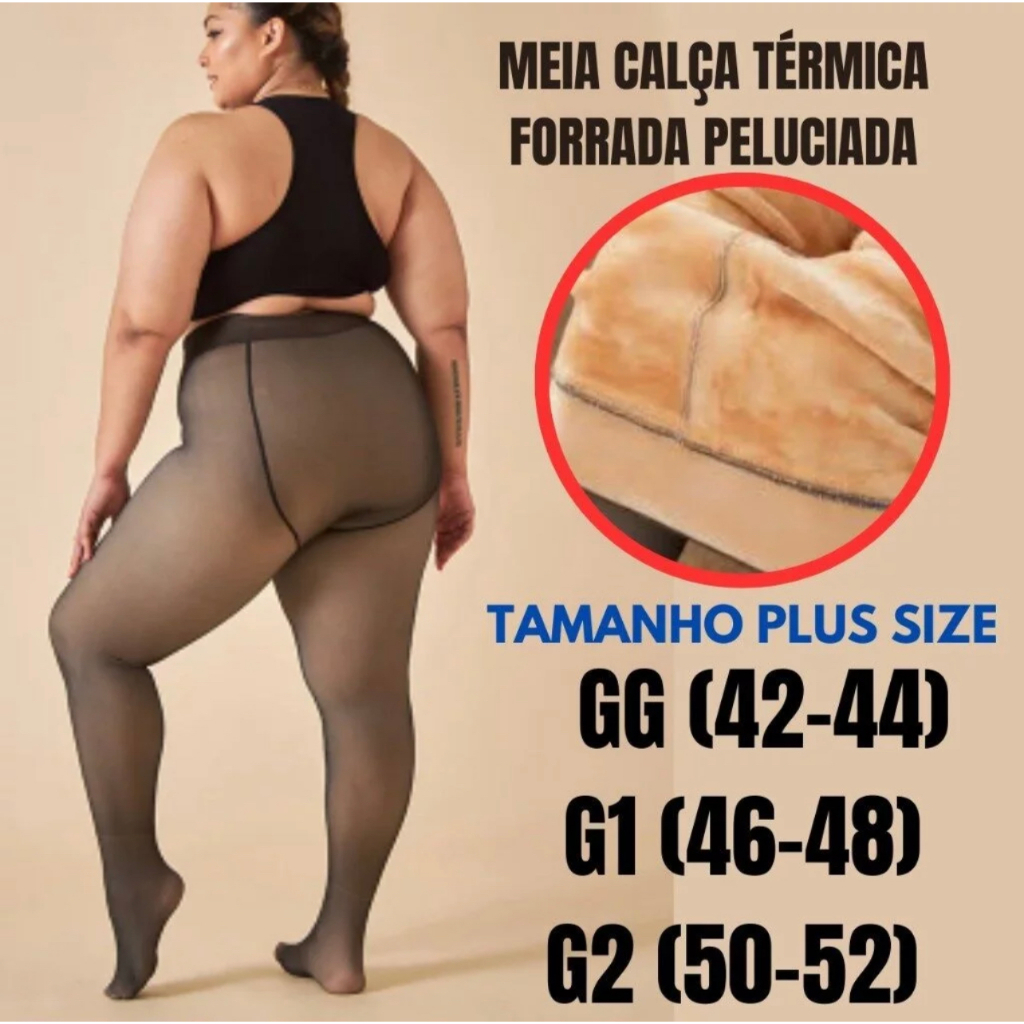 Meia-Calça Térmica Forrada Peluciada Translúcida de Lã Legging Grossa Inverno Quente FemininaJ168