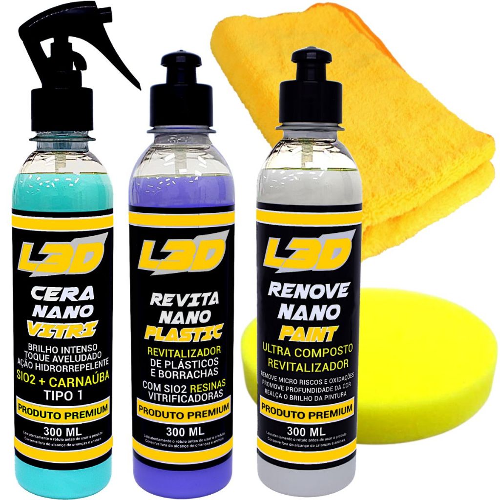 Cera Automotiva Polidor de Pintura Revitalizador de Plástico Interno e Externo Flanela e Aplicador