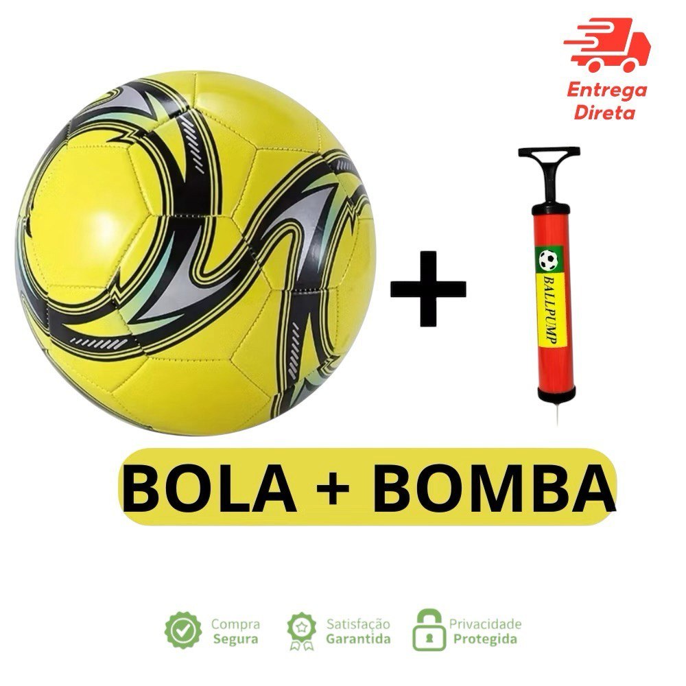 Kit Bola de Futebol Campo + Bomba de Encher Tamanho Oficial