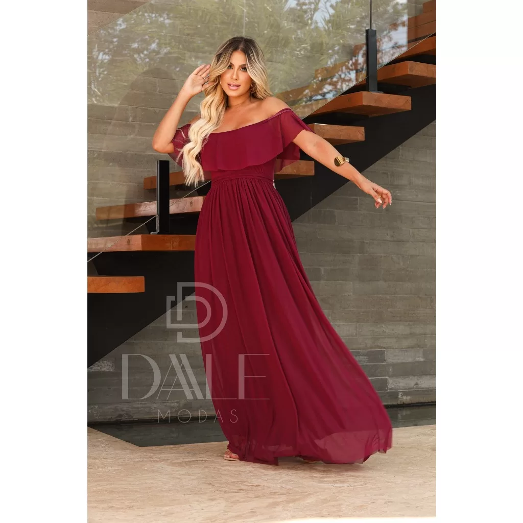 Vestido Longo feminino Ombro A Ombro Modelo Para Festas Casamentos, convidada E Evento