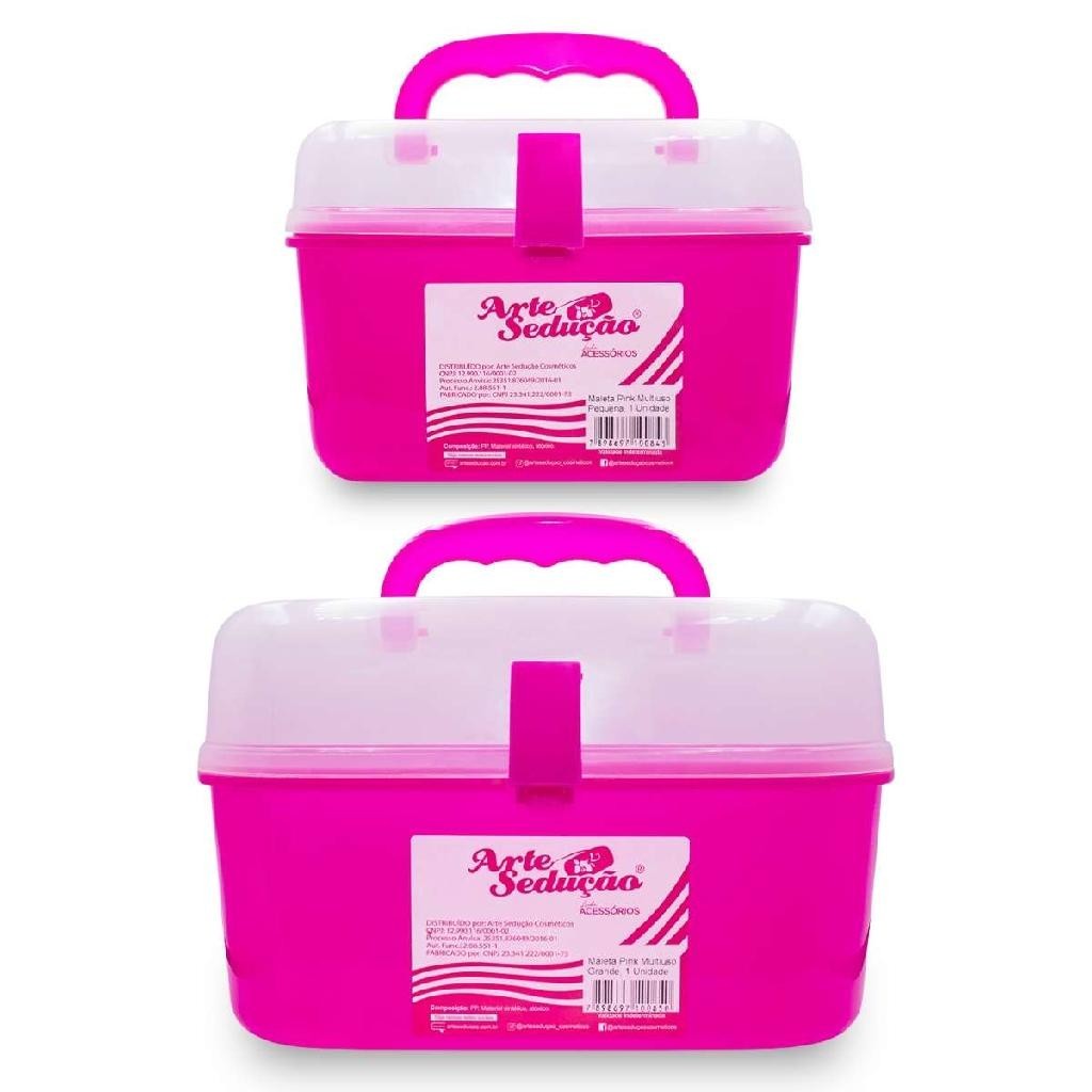 Kit 2 Maletas Pequena e Grande Multiuso Manicure Maquiagem Armazenamento Organização Esmaltes Tintas