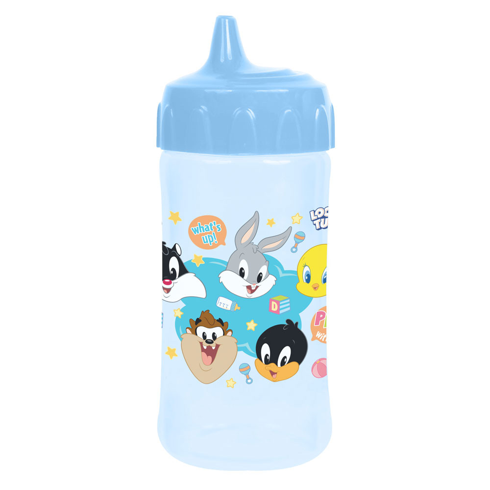 Copo De Transição Infantil C/ Válvula Redutora de Pingos Azul 240ml Looney Tunes BabyGo
