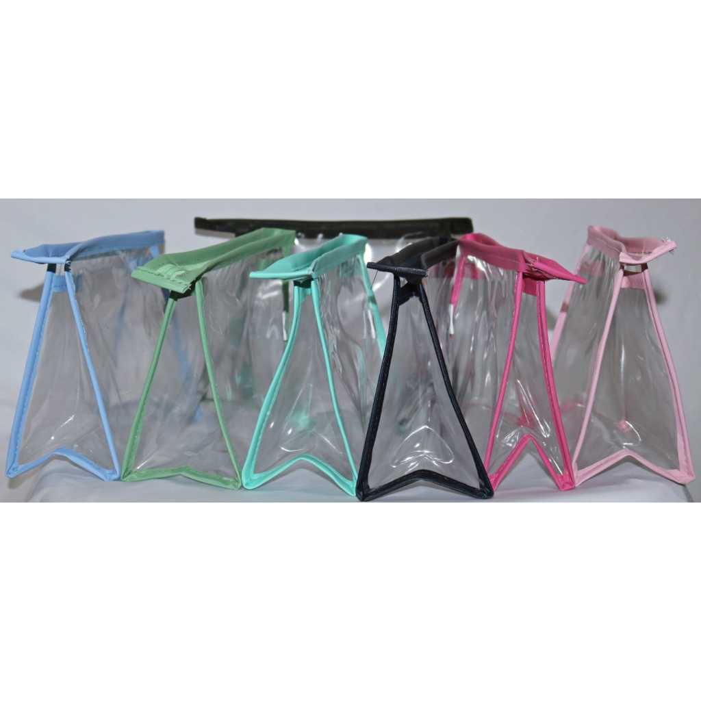 Necessaire Kit 15 peças plástico cristal zíper varias cores