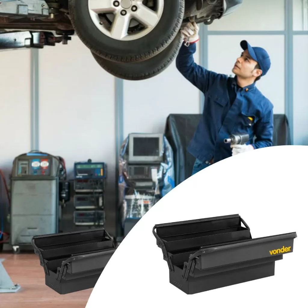 Caixa organizadora de ferramentas portátil com porta cadeado 5 gavetas 50x19x20 cm sanfonada