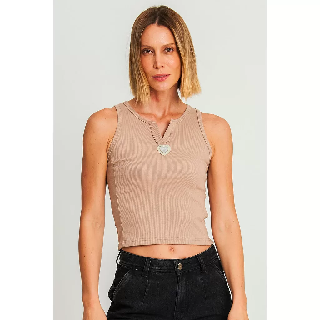 Regata Feminina Com Decote v Polo Wear Bege Claro